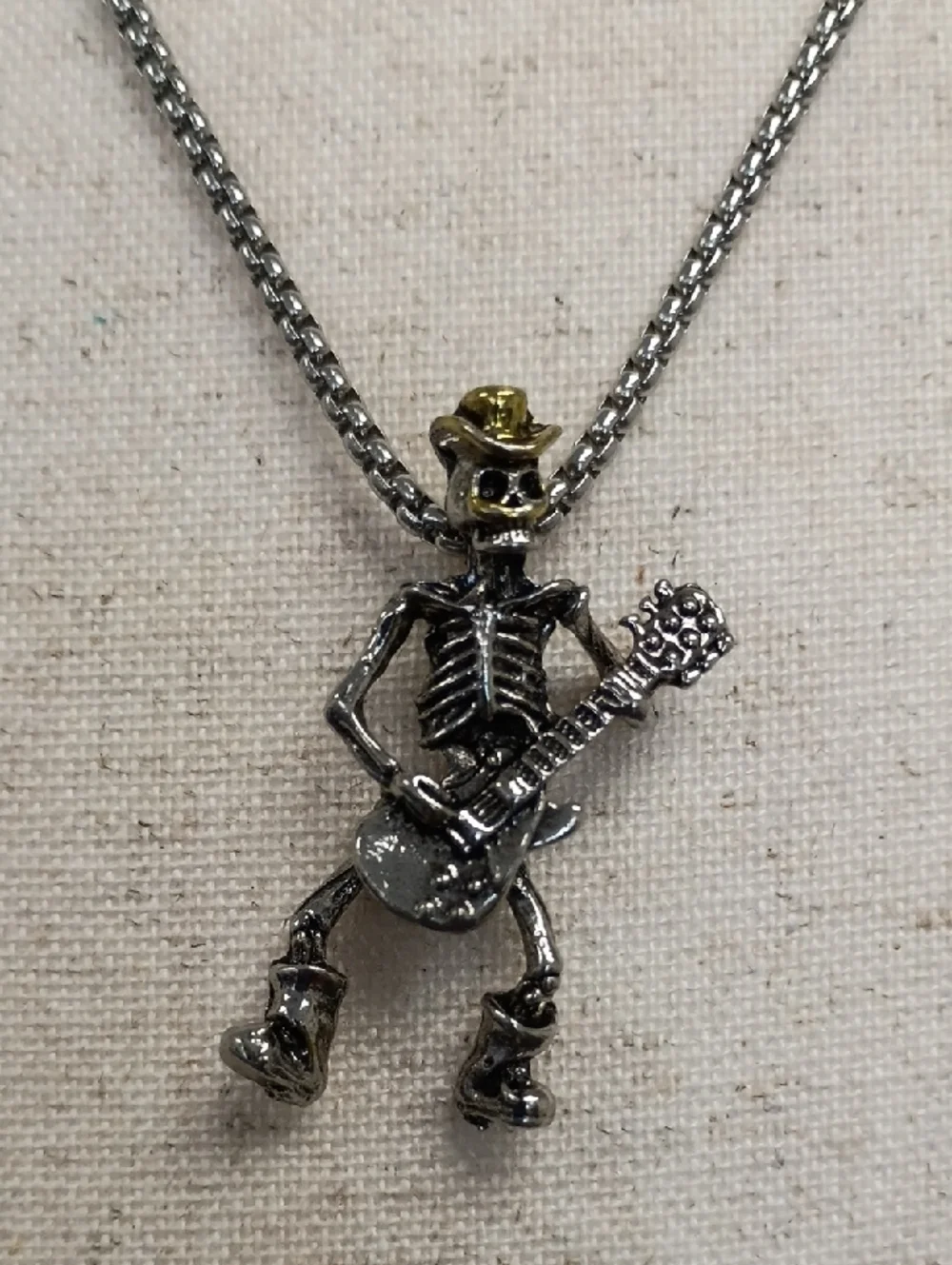 Skeleton Pendant Necklace Silver Tone Gothic Punk Charm Chain Unisex